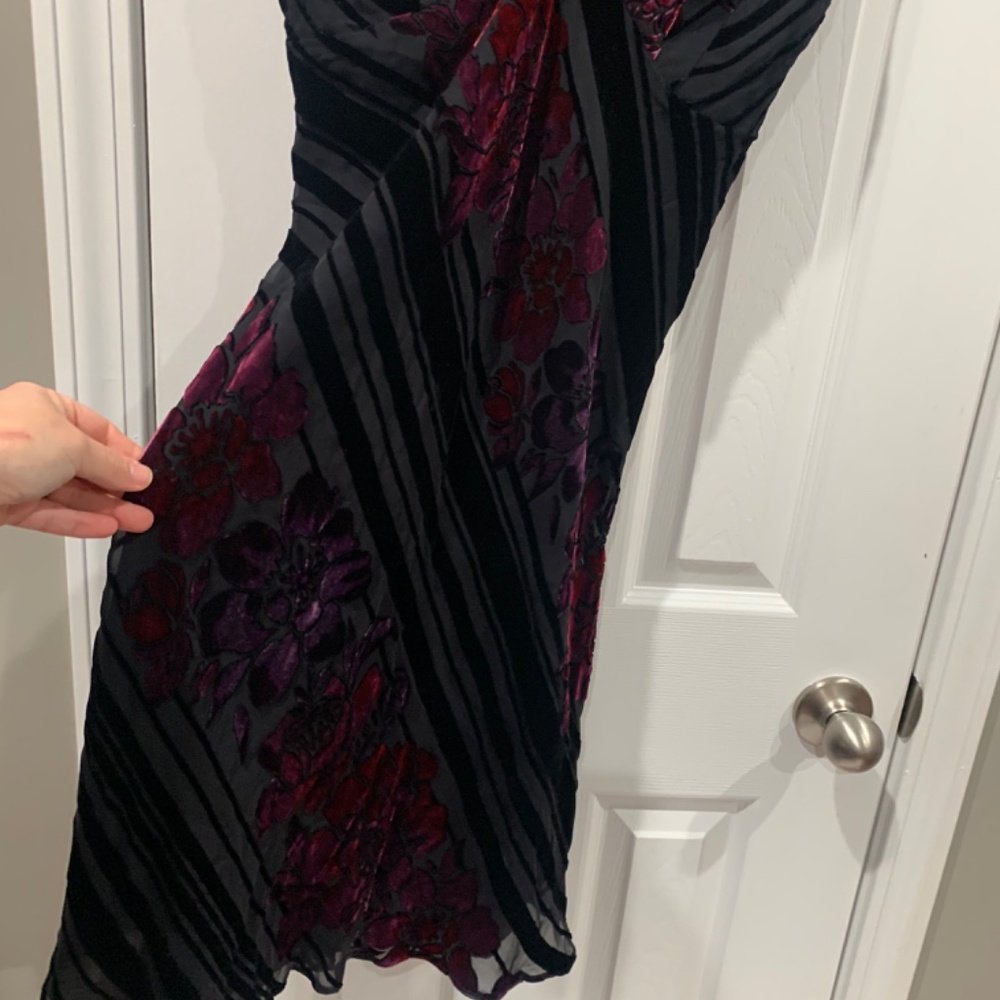 Vintage Muse Black Crushed Velvet Bias A-Line Dress Size 4 - Picture 8 of 11